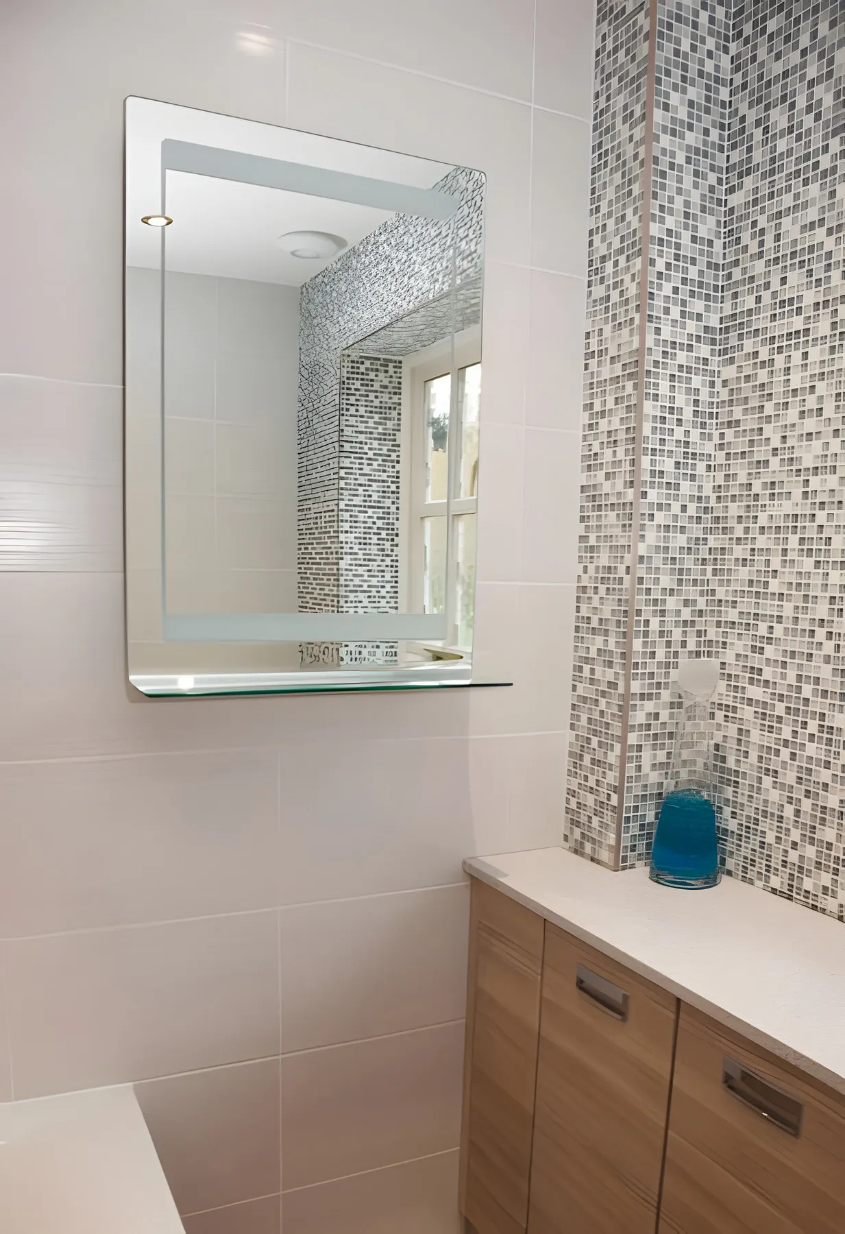 Mirror and mosaic feature wall